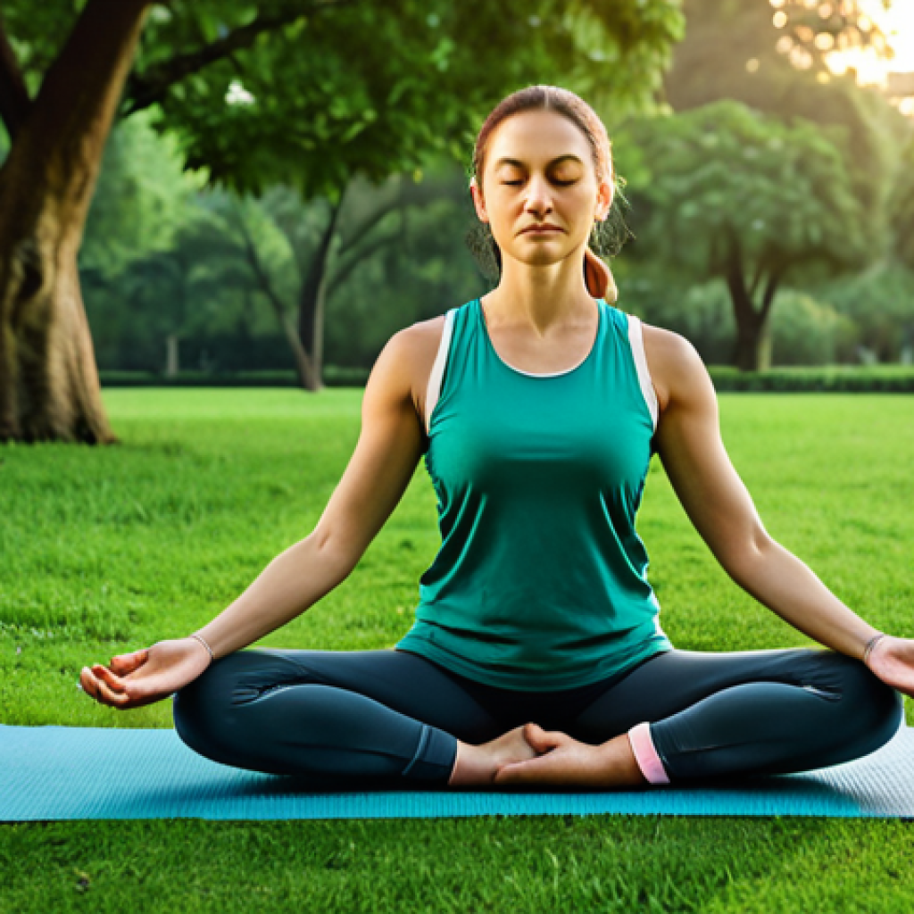 행복을 위한 일상에서의 작은 기쁨 - **Prompt:** "A serene woman practicing yoga at sunrise in a lush green park, fully clothed in modest...