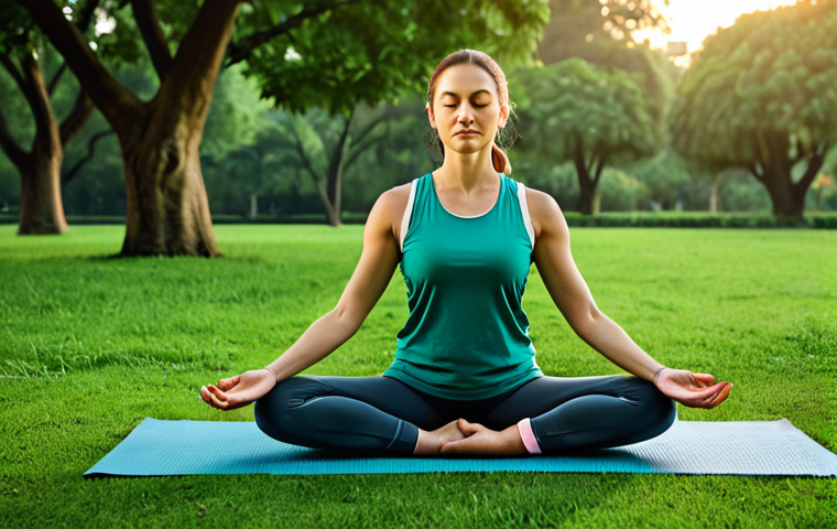 행복을 위한 일상에서의 작은 기쁨 - **Prompt:** "A serene woman practicing yoga at sunrise in a lush green park, fully clothed in modest...