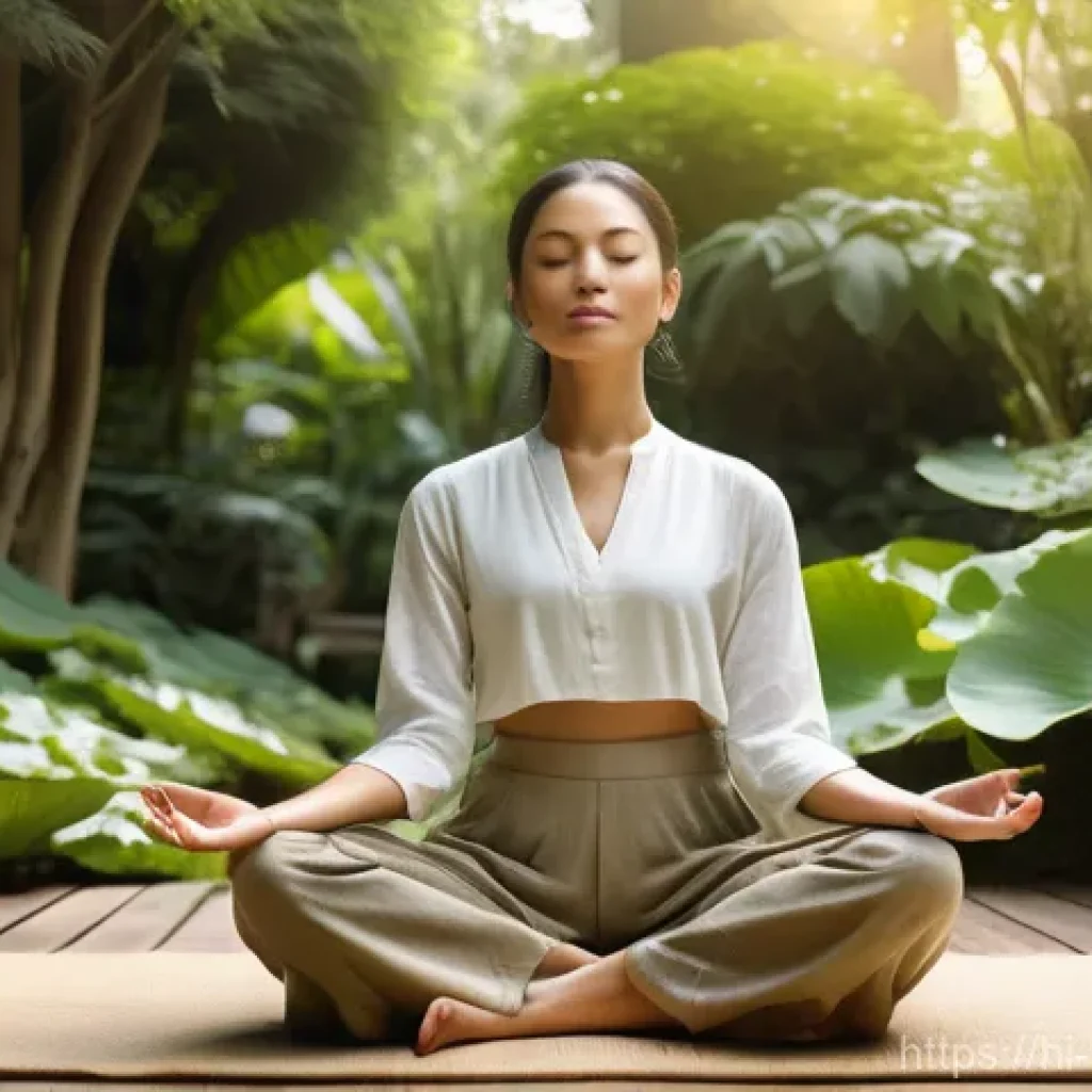 행복한 성격으로 변화하는 법 - **A serene individual meditating in a lush, sun-drenched garden.** The person, of ambiguous gender, ...