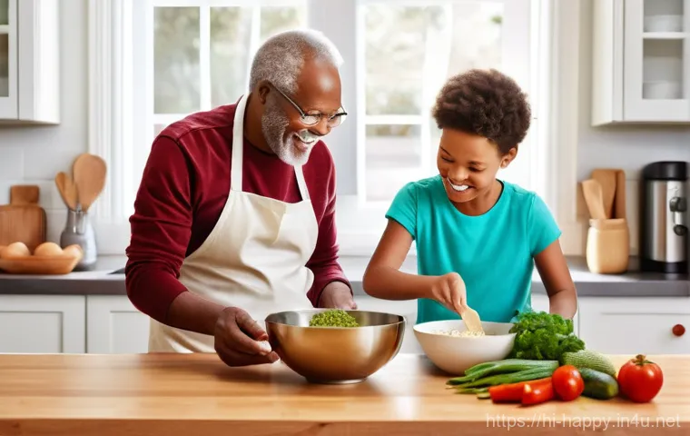 행복을 위한 사회적 연결망 만들기 - Prompt 1: Heartfelt Family Connection in the Kitchen** 행복을 위한 사회적 연결망 만들기 - Prompt 1: Heartfelt Family Connection in the Kitchen**