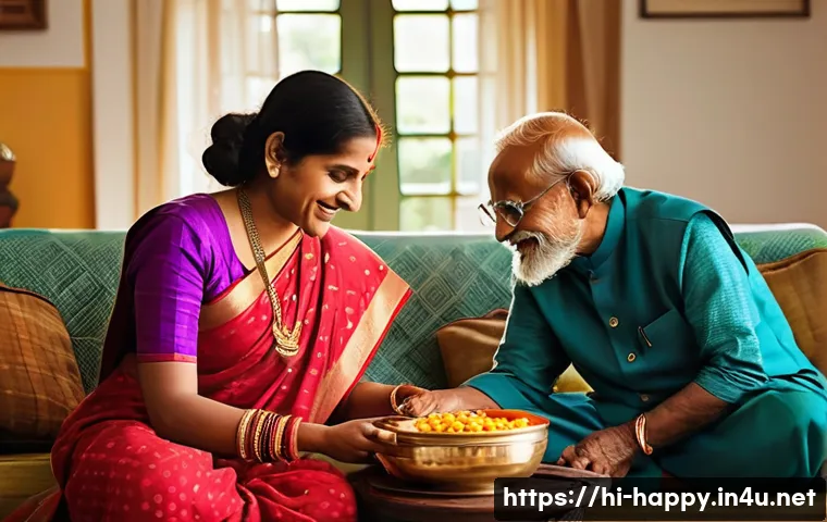 행복을 위한 인간관계의 중요성 - **Prompt: The Warmth of Shared Moments**
A multi-generational Indian family is gathered in a coz...