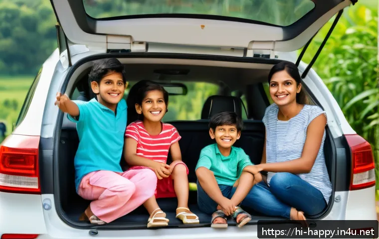 행복을 위한 가족과의 여행 - A happy Indian family of four, including parents and two children wearing comfortable casual clothes...